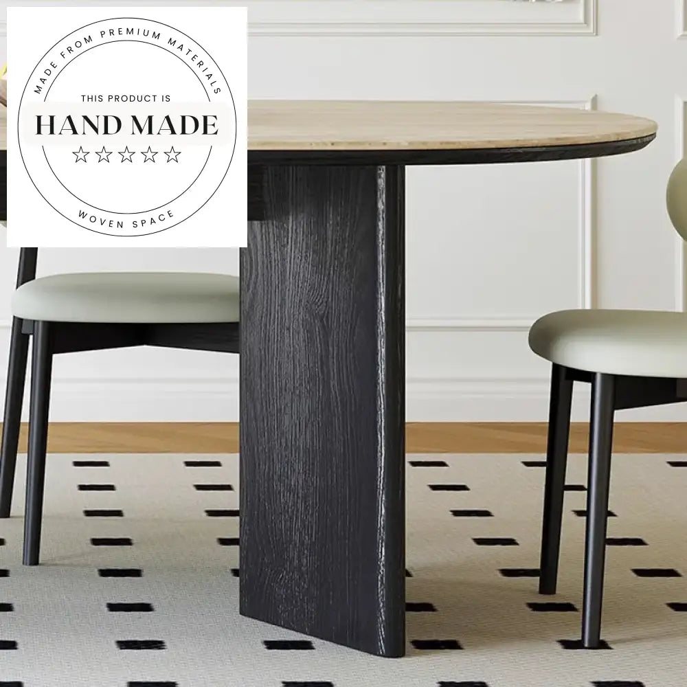 Handcrafted Modern Oval Travertine Slate Solid Wood Dining Table
