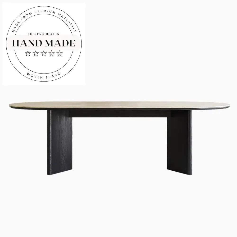 Handcrafted Modern Oval Travertine Slate Solid Wood Dining Table