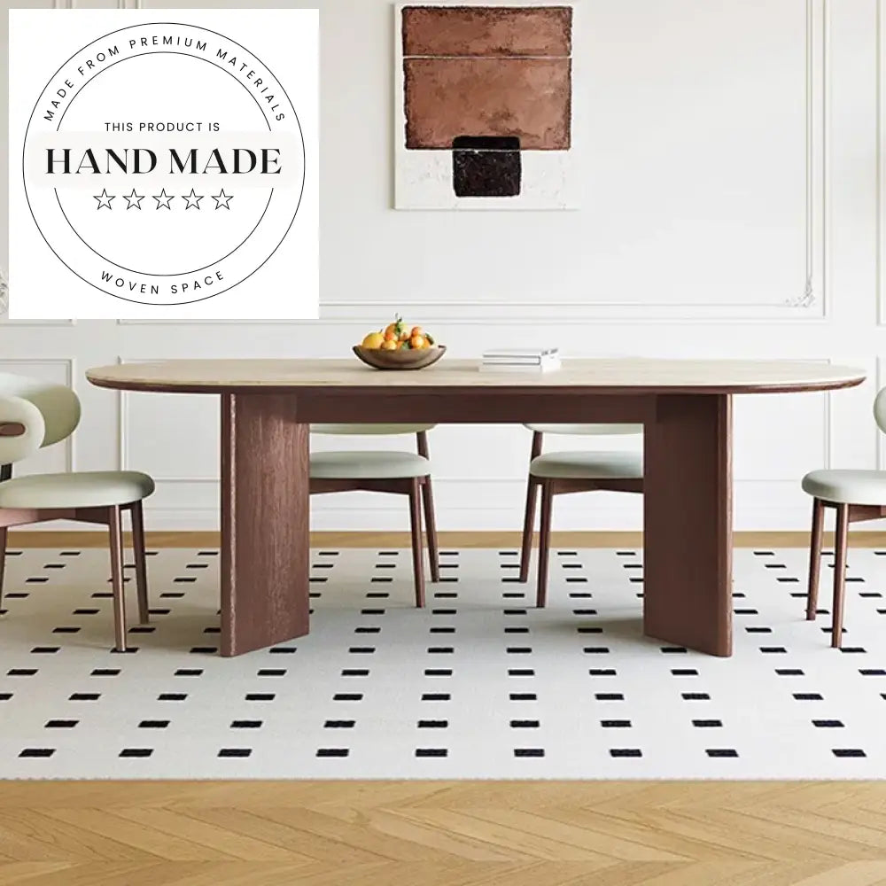 Handcrafted Modern Oval Travertine Slate Solid Wood Dining Table