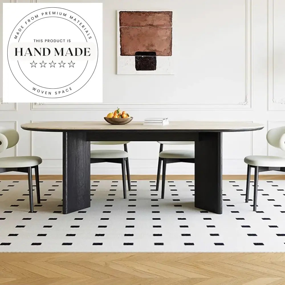 Handcrafted Modern Oval Travertine Slate Solid Wood Dining Table