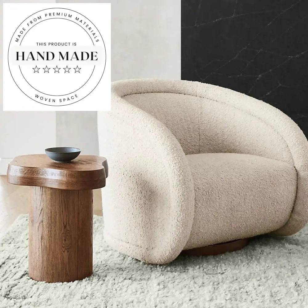 Handcrafted Natural Solid Oak Midcentury Modern Accent Side Table