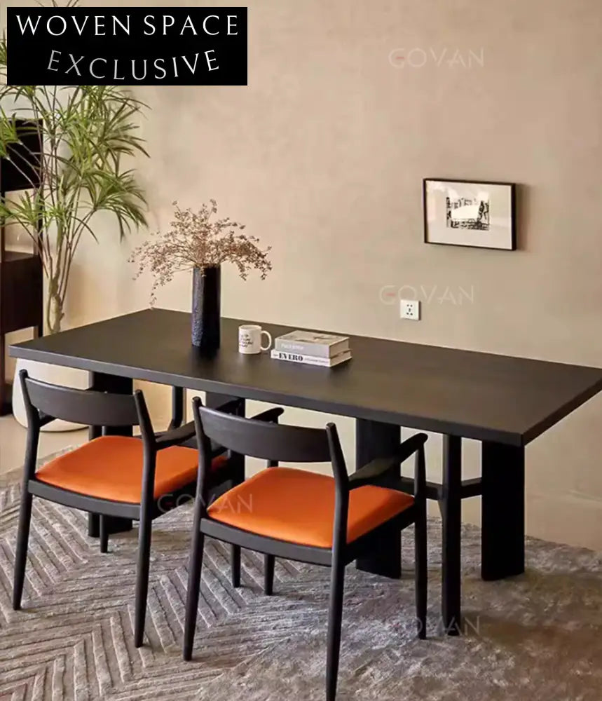 Handcrafted Solid Elm Rectangle Wabi Sabi Style Dining Table