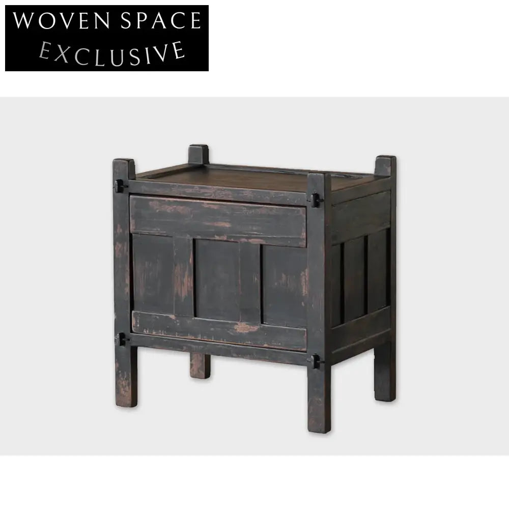 Handcrafted Vintage Aged Solid Wood Wabi Sabi Bedroom Nightstand