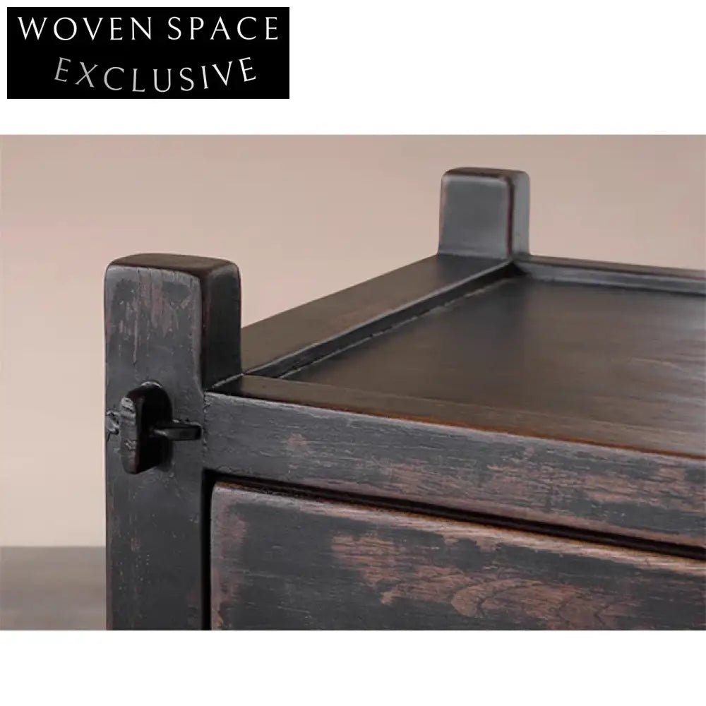Handcrafted Vintage Aged Solid Wood Wabi Sabi Bedroom Nightstand