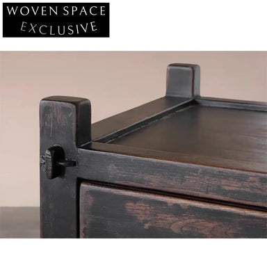 Handcrafted Vintage Aged Solid Wood Wabi Sabi Bedroom Nightstand