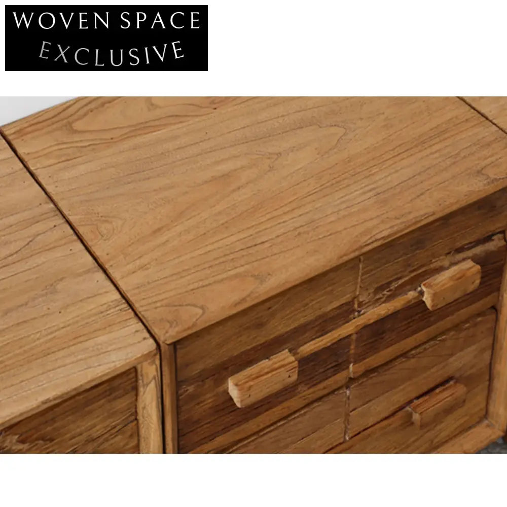Handcrafted Wabi Sabi Aged Solid Elm Wood Bedside Table