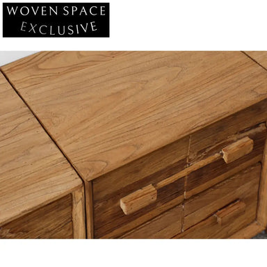 Handcrafted Wabi Sabi Aged Solid Elm Wood Bedside Table