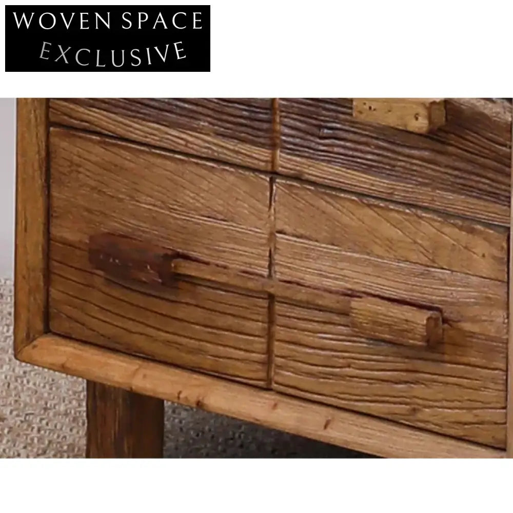 Handcrafted Wabi Sabi Aged Solid Elm Wood Bedside Table