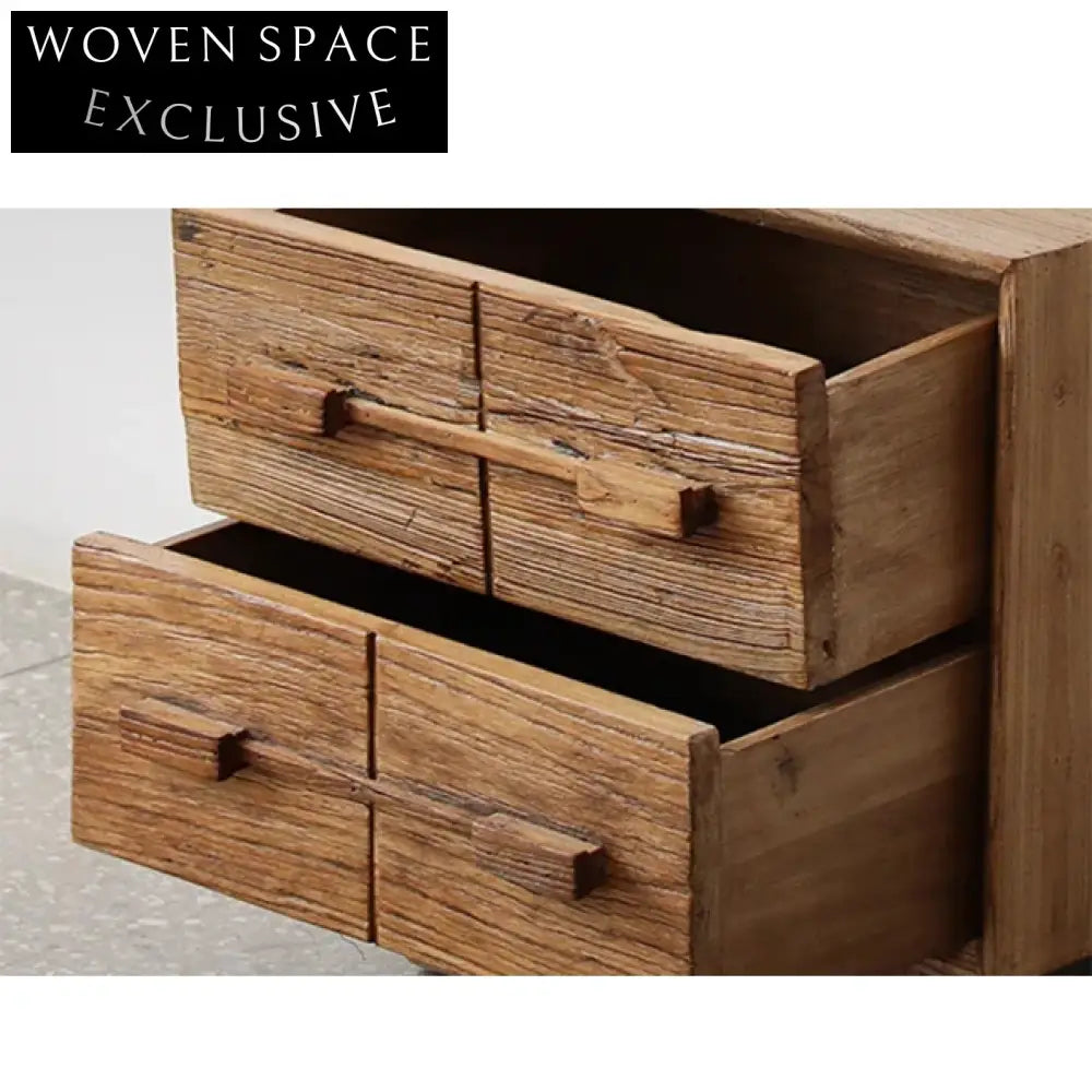 Handcrafted Wabi Sabi Aged Solid Elm Wood Bedside Table