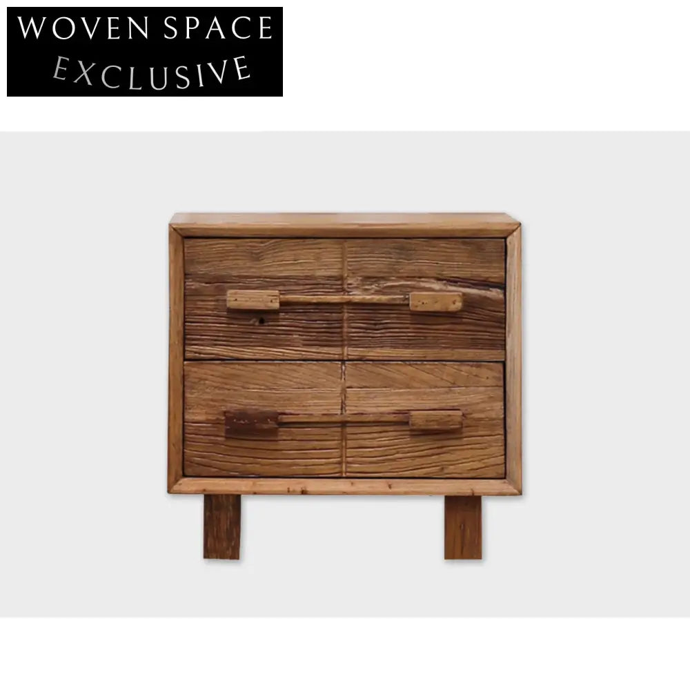 Handcrafted Wabi Sabi Aged Solid Elm Wood Bedside Table