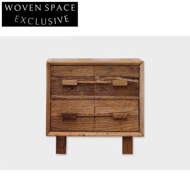 Handcrafted Wabi Sabi Aged Solid Elm Wood Bedside Table