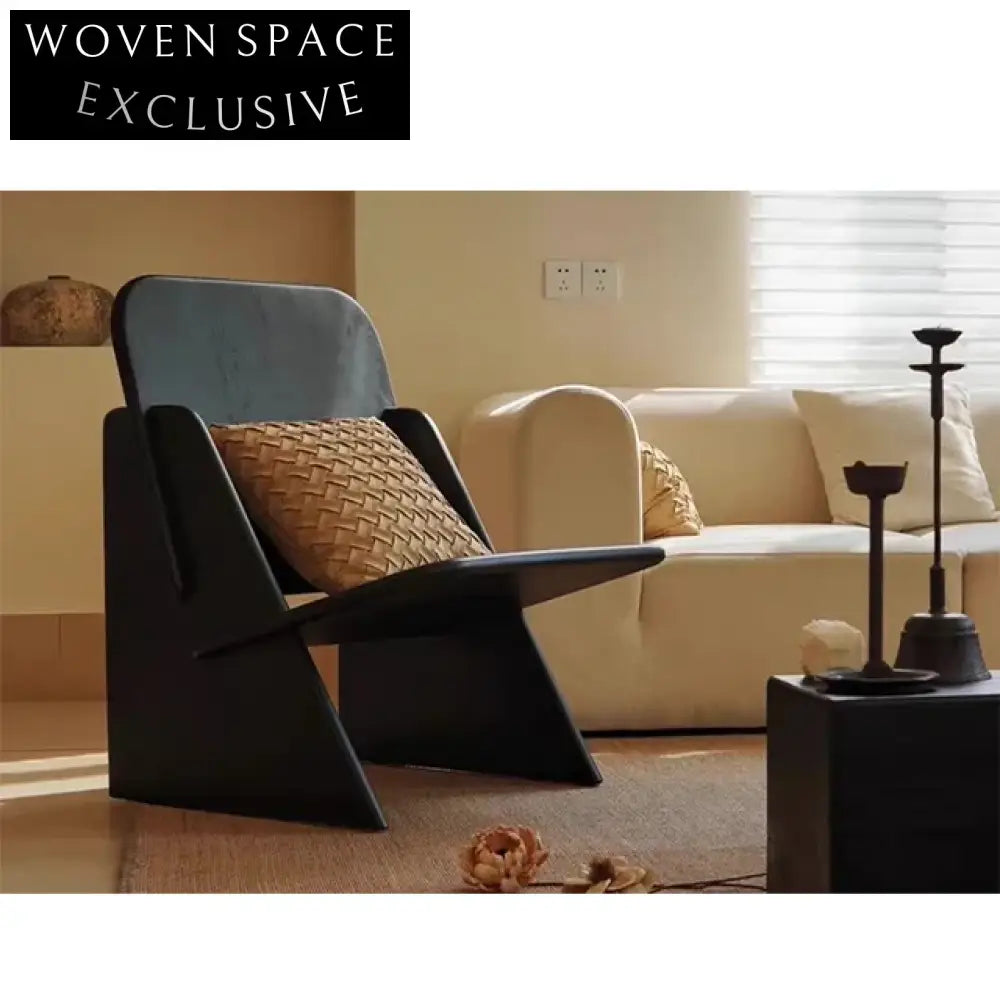 Handcrafted Wabi Sabi Solid Elm Wood Padded Relaxing Leisure Chair