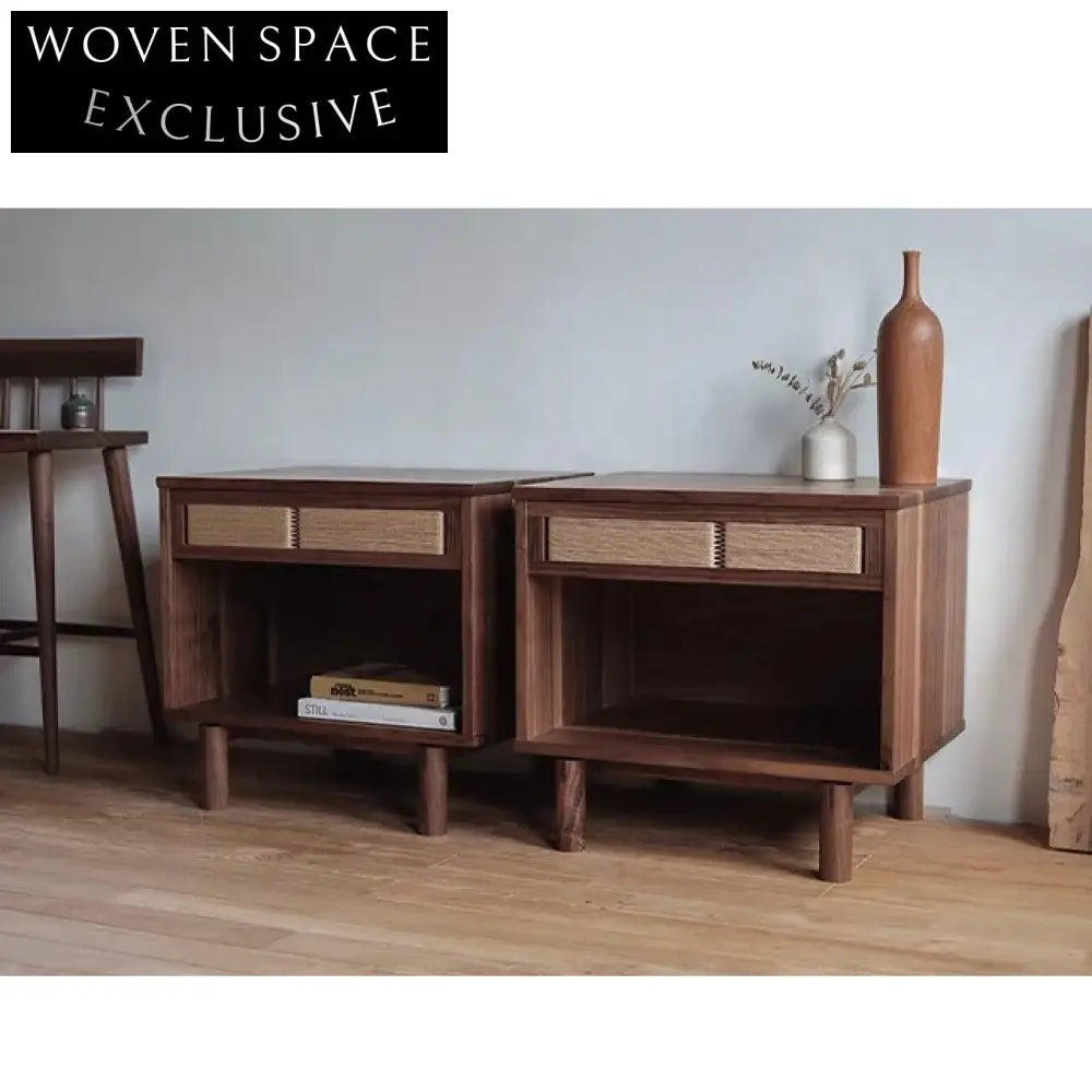 Handmade Black Walnut Wabi Sabi Solid Wood Bedside Nightstand