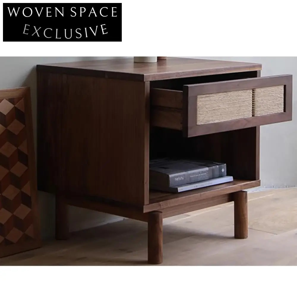 Handmade Black Walnut Wabi Sabi Solid Wood Bedside Nightstand