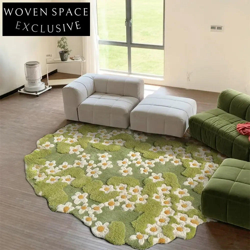 Handmade Forest Green Milk Silk Round Area Rug for Living Room