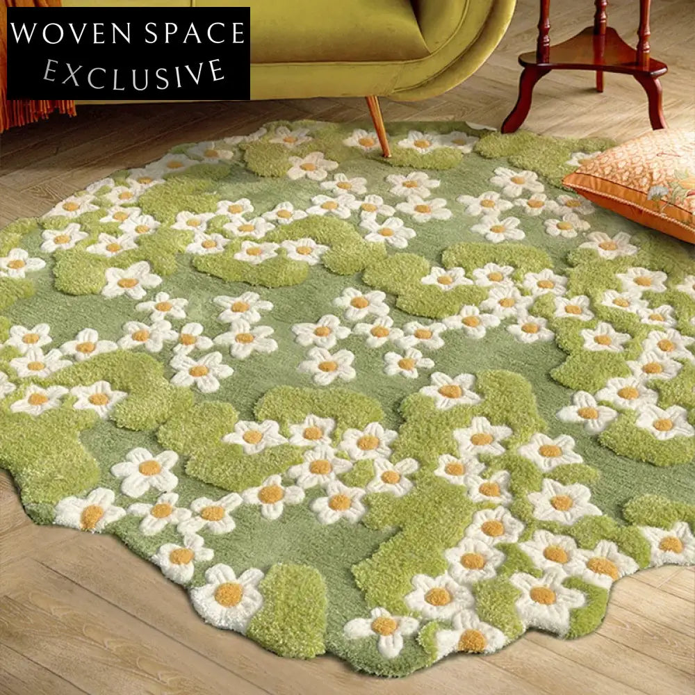 Handmade Forest Green Milk Silk Round Area Rug for Living Room