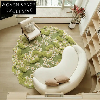 Handmade Forest Green Milk Silk Round Area Rug for Living Room