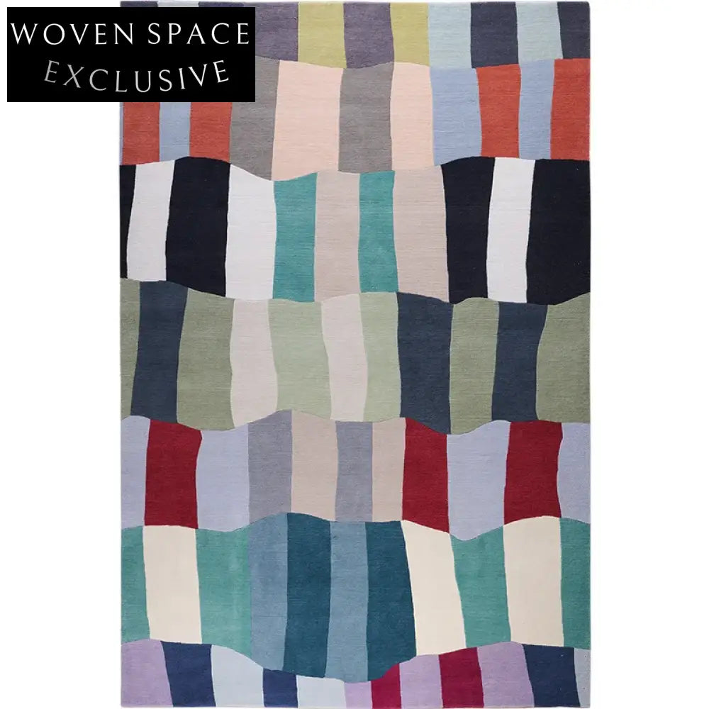 Handmade French Medieval Geometric Polyester Area Rug for Living Room Bedroom