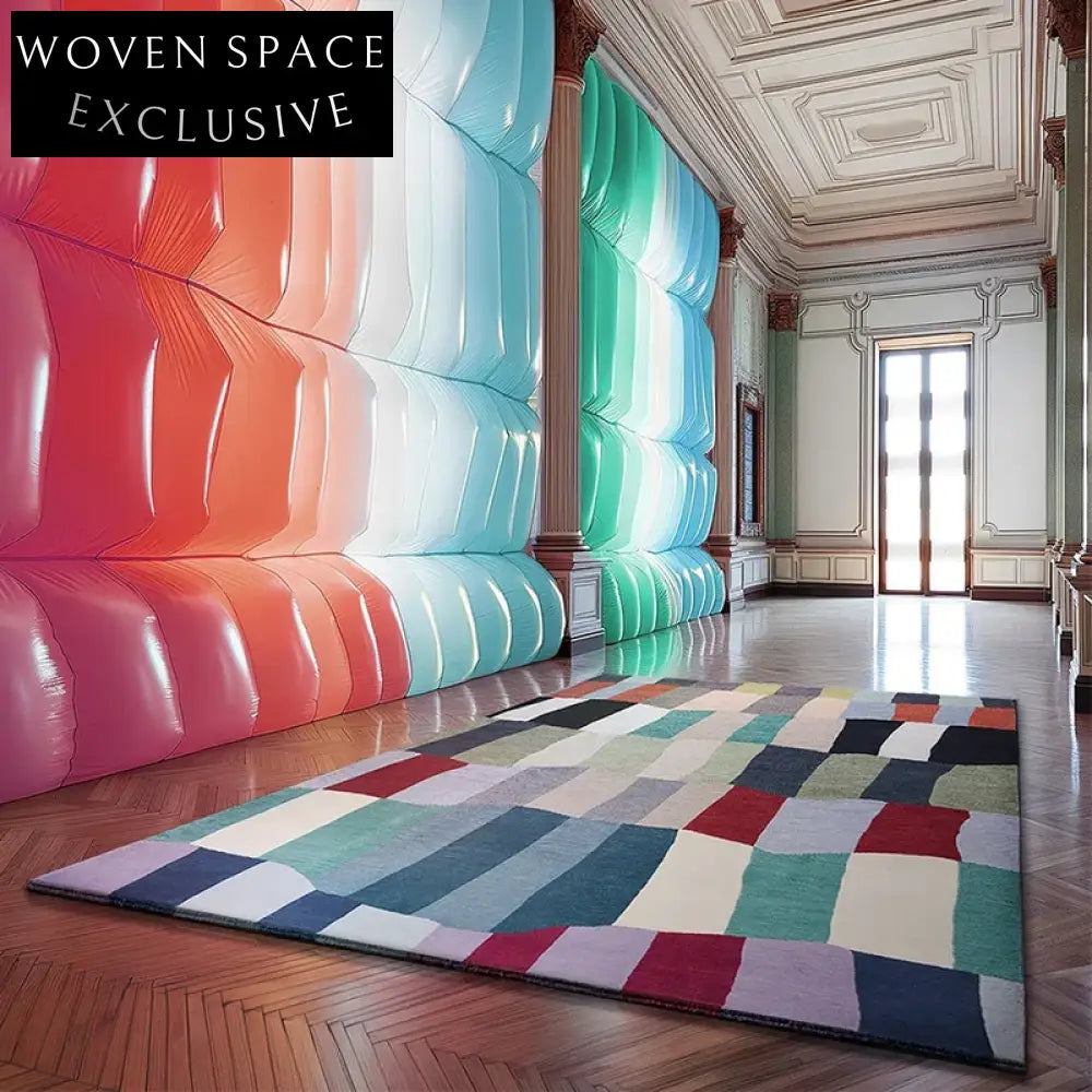 Handmade French Medieval Geometric Polyester Area Rug for Living Room Bedroom