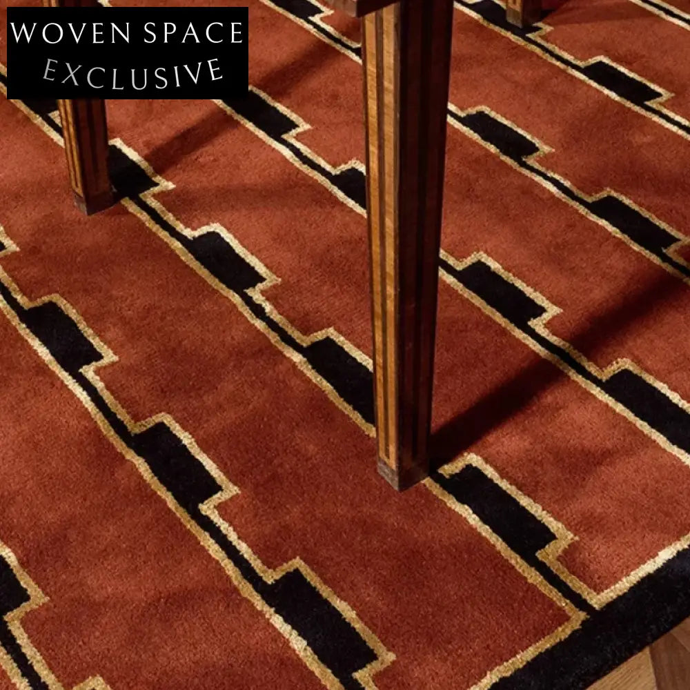 Handmade French Red Area Rug for Luxury Living Rooms, 13mm Thick