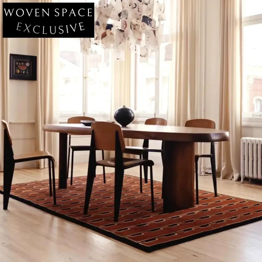 Handmade French Red Area Rug for Luxury Living Rooms, 13mm Thick