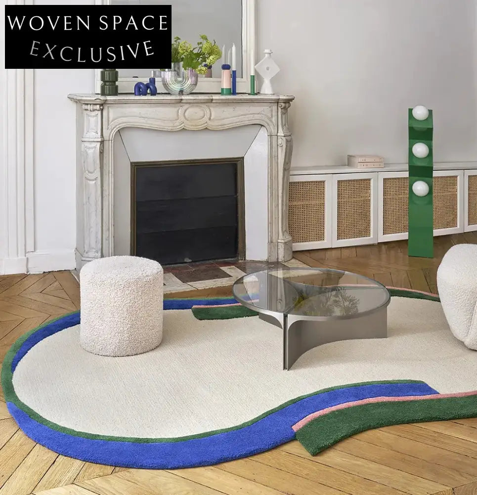 Handmade French Retro Cream Irregular Polyester Area Rug for Living Room