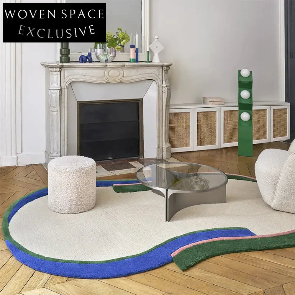 Handmade French Retro Cream Irregular Polyester Area Rug for Living Room