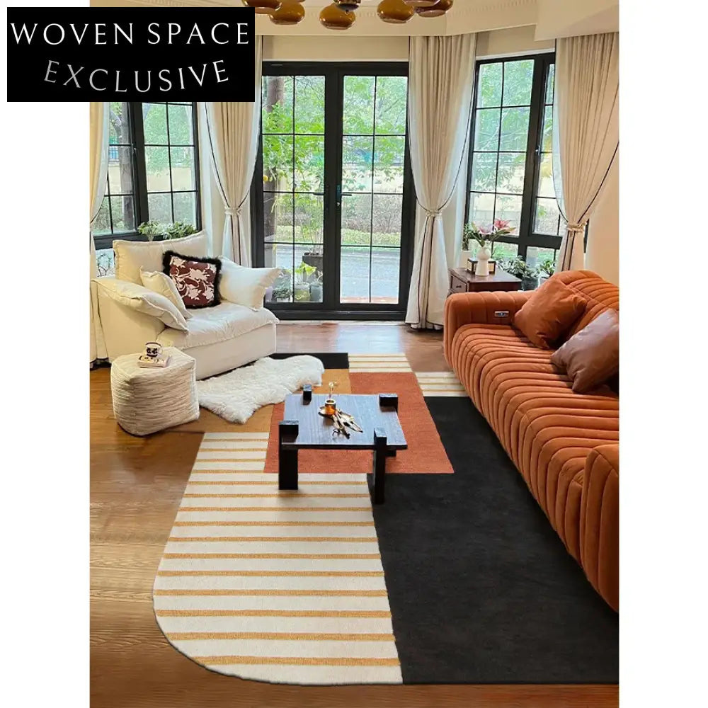 Handmade Geometric Wool Area Rug - Modern French Style Plush Pile Carpet