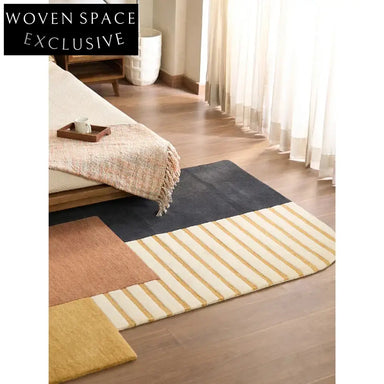 Handmade Geometric Wool Area Rug - Modern French Style Plush Pile Carpet