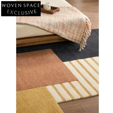 Handmade Geometric Wool Area Rug - Modern French Style Plush Pile Carpet