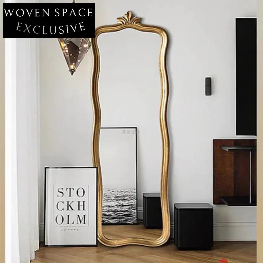 Handmade Golden Arch Full-Length Floor Mirror for Modern Home Decor & Dressing