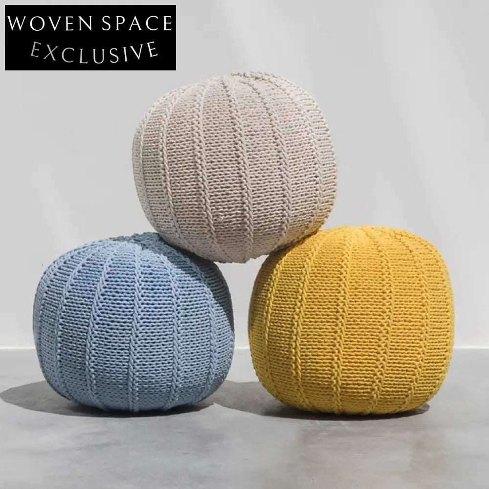Handmade Knitted Cotton Yarn Round Floor Pouf Ottoman for Cozy Home Decor