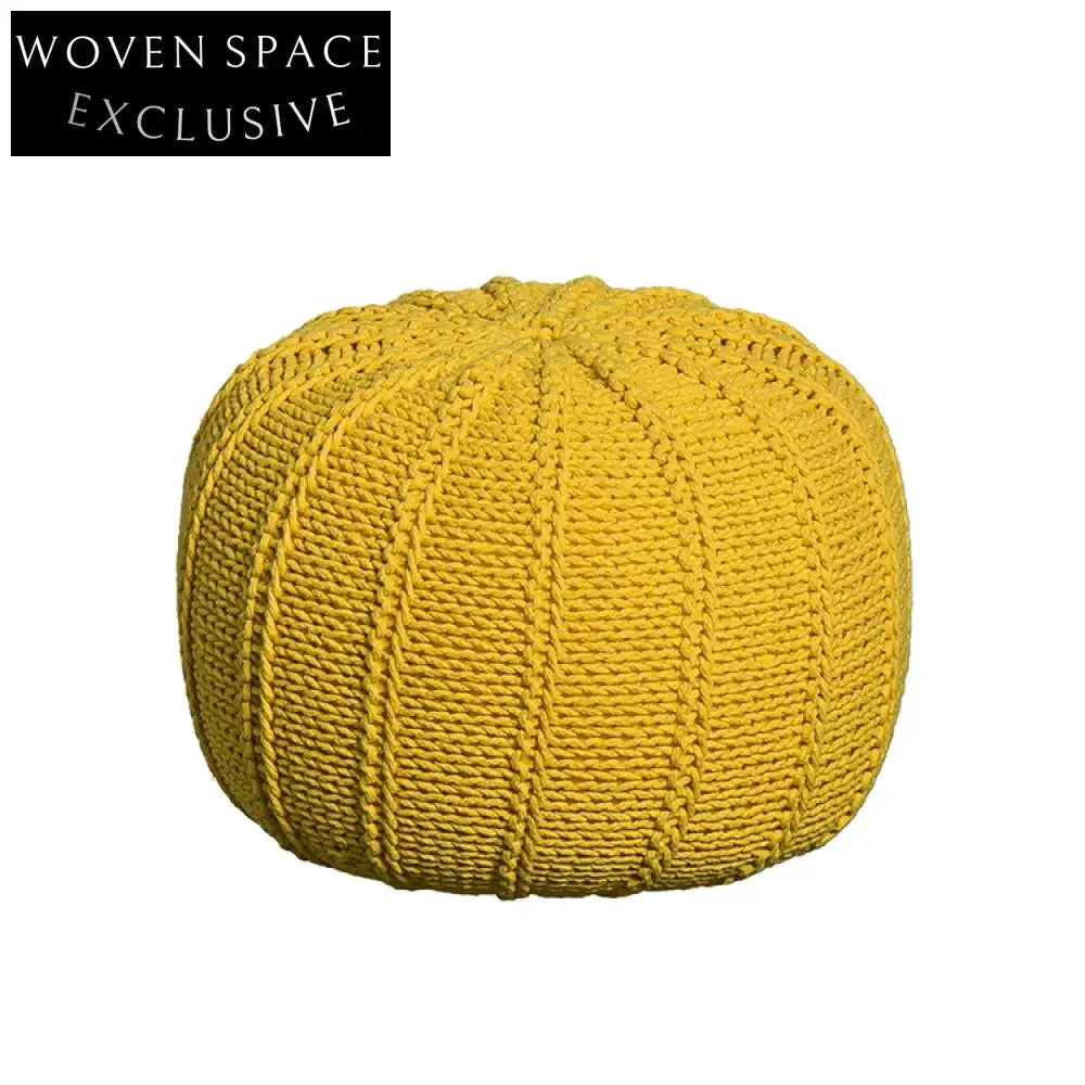 Handmade Knitted Cotton Yarn Round Floor Pouf Ottoman for Cozy Home Decor