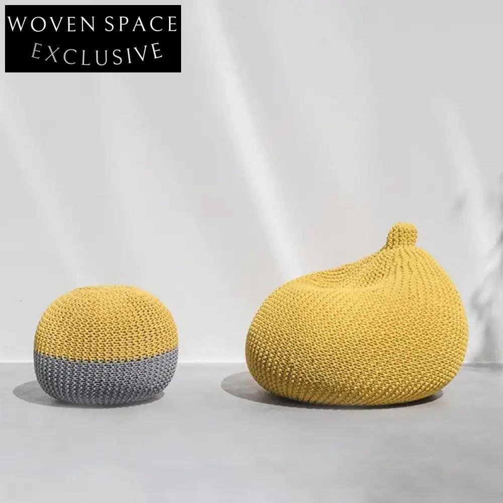 Handmade Knitted Cotton Yarn Round Floor Pouf Ottoman Stool Seat