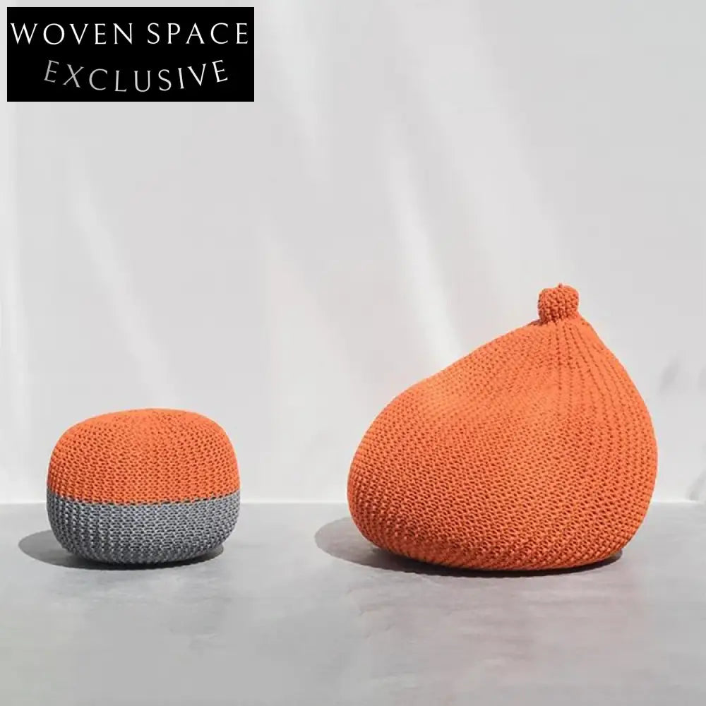 Handmade Knitted Cotton Yarn Round Floor Pouf Ottoman Stool Seat