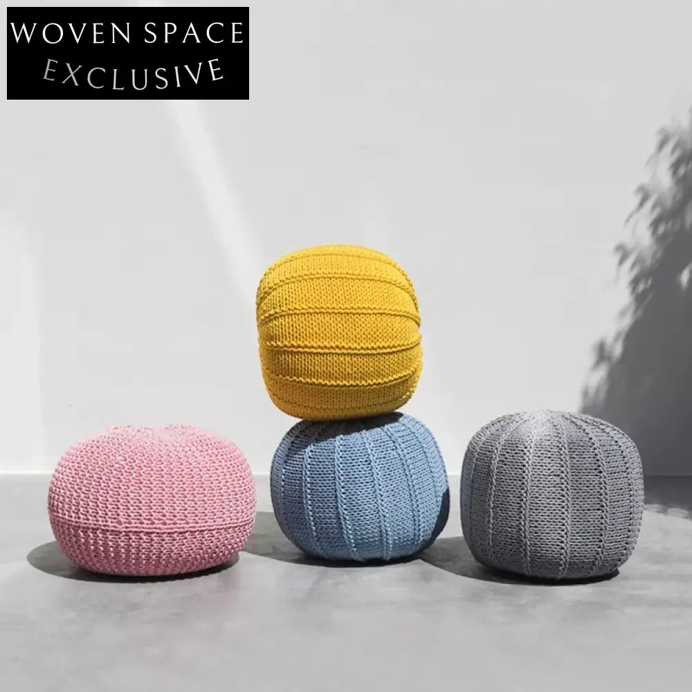 Handmade Knitted Cotton Yarn Round Floor Pouf Ottoman Stool Seat