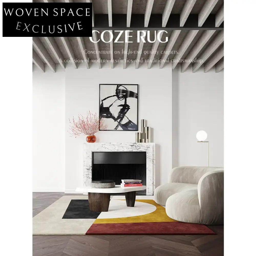 Handmade Minimalist Modern French Style Bauhaus Geometric Area Floor Rug for Home