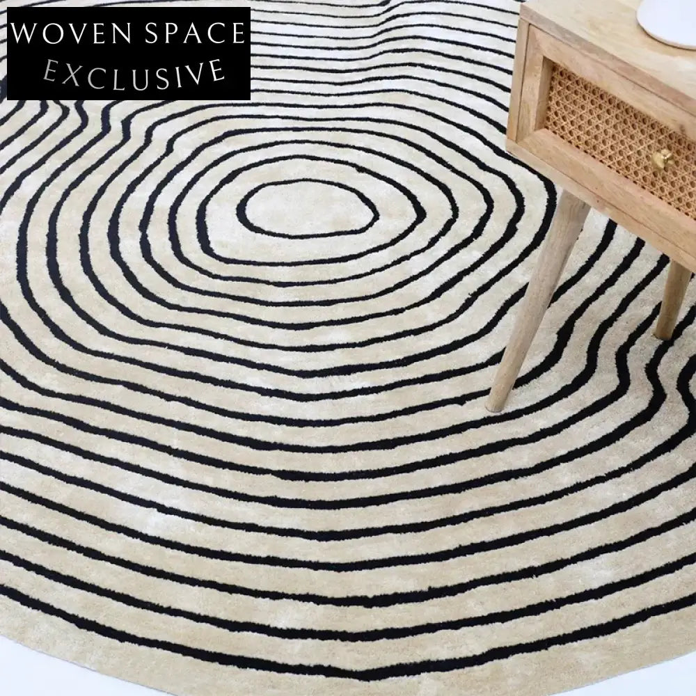 Handmade Modern Luxury Black White Irregular Striped Living Room Area Rug