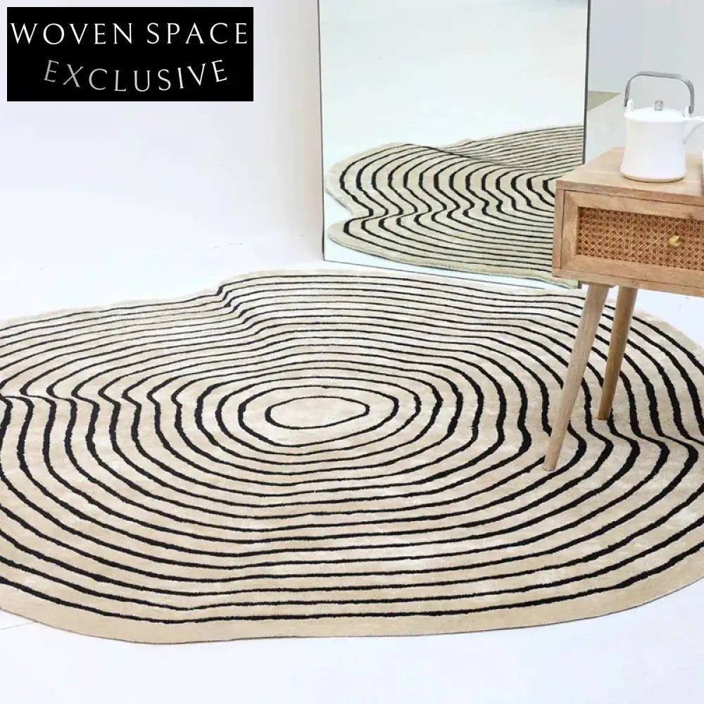Handmade Modern Luxury Black White Irregular Striped Living Room Area Rug