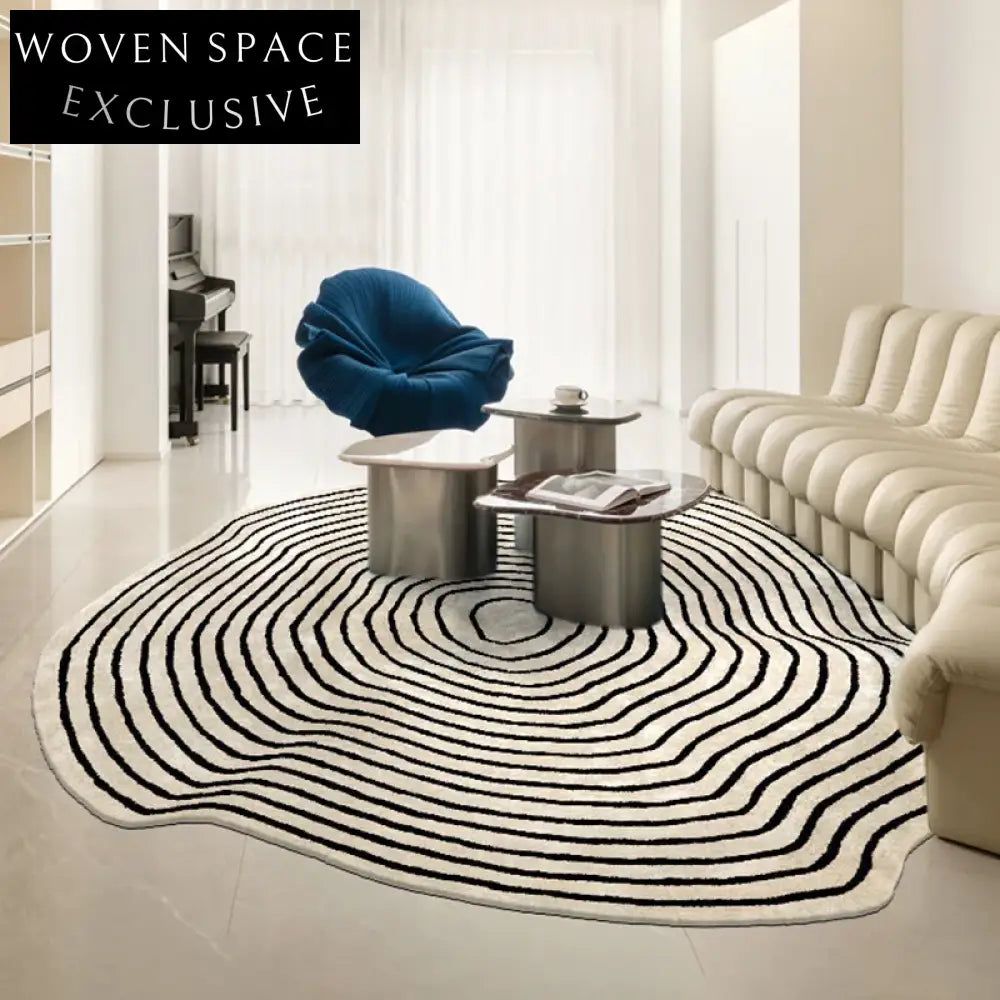 Handmade Modern Luxury Black White Irregular Striped Living Room Area Rug