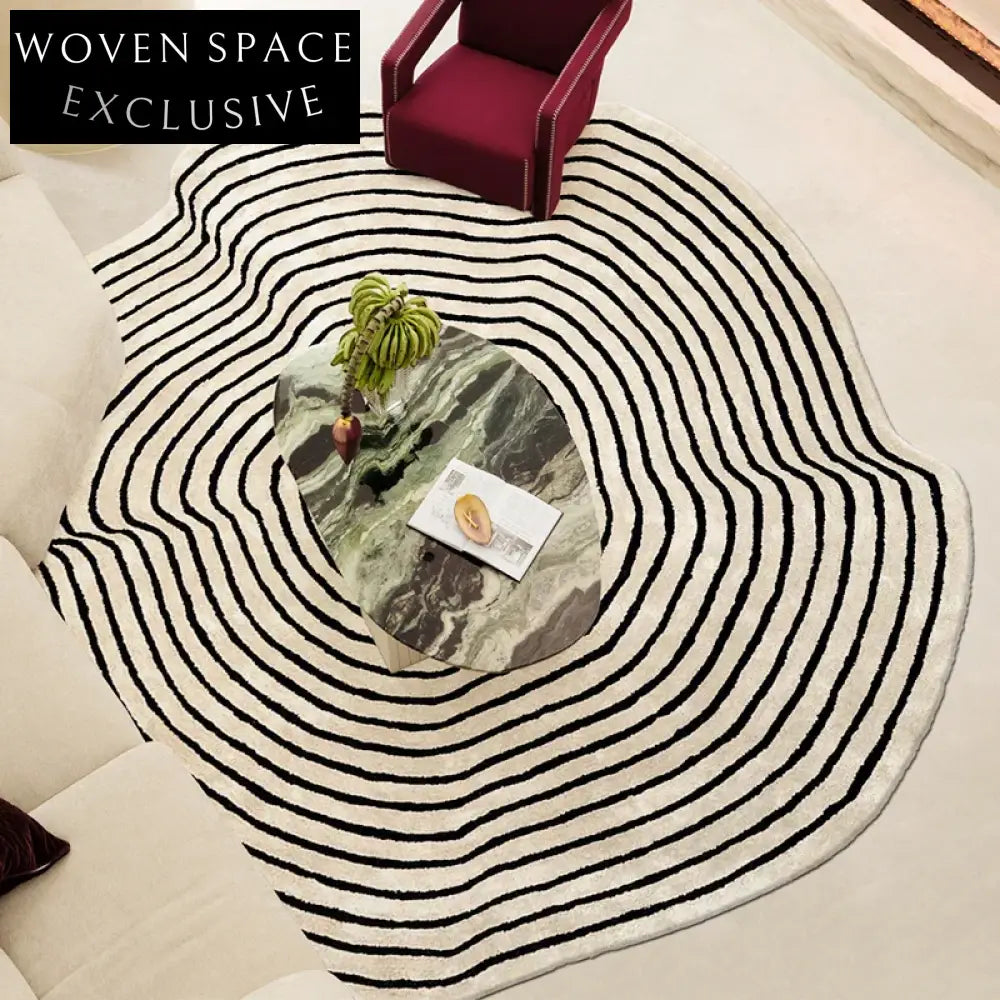 Handmade Modern Luxury Black White Irregular Striped Living Room Area Rug