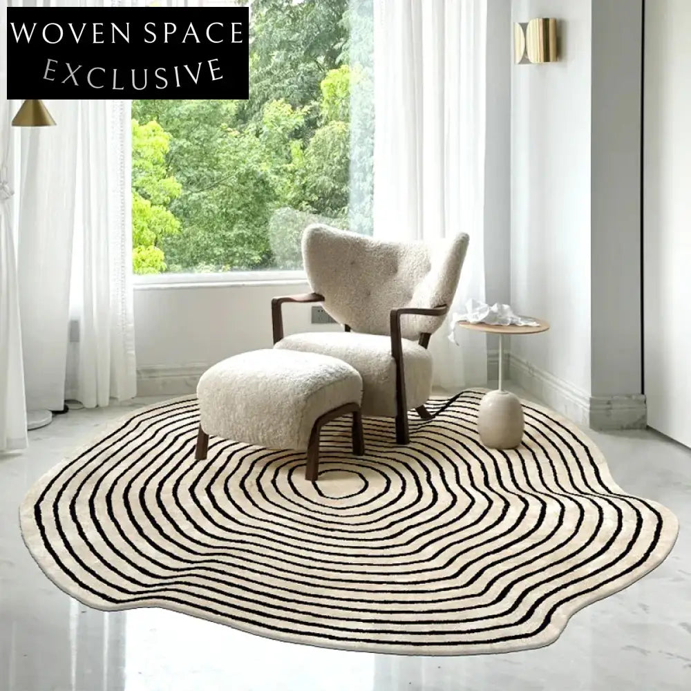 Handmade Modern Luxury Black White Irregular Striped Living Room Area Rug