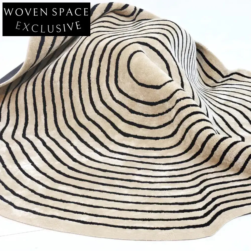 Handmade Modern Luxury Black White Irregular Striped Living Room Area Rug