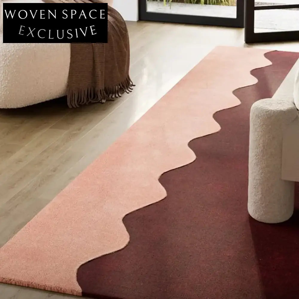 Handmade Modern Minimalist Wave Area Rug - Luxurious Cream Polyester Carpet