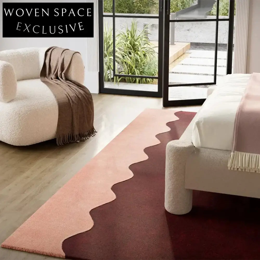 Handmade Modern Minimalist Wave Area Rug - Luxurious Cream Polyester Carpet