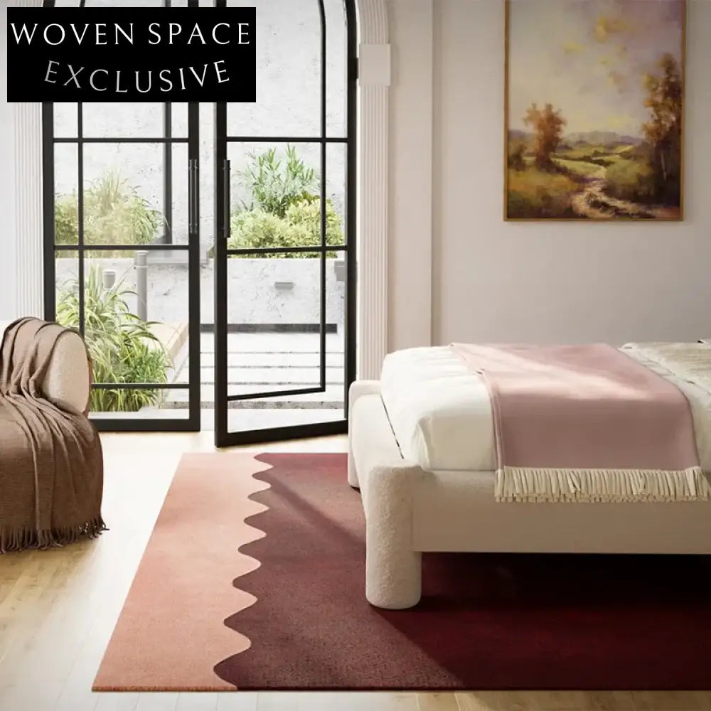 Handmade Modern Minimalist Wave Area Rug - Luxurious Cream Polyester Carpet