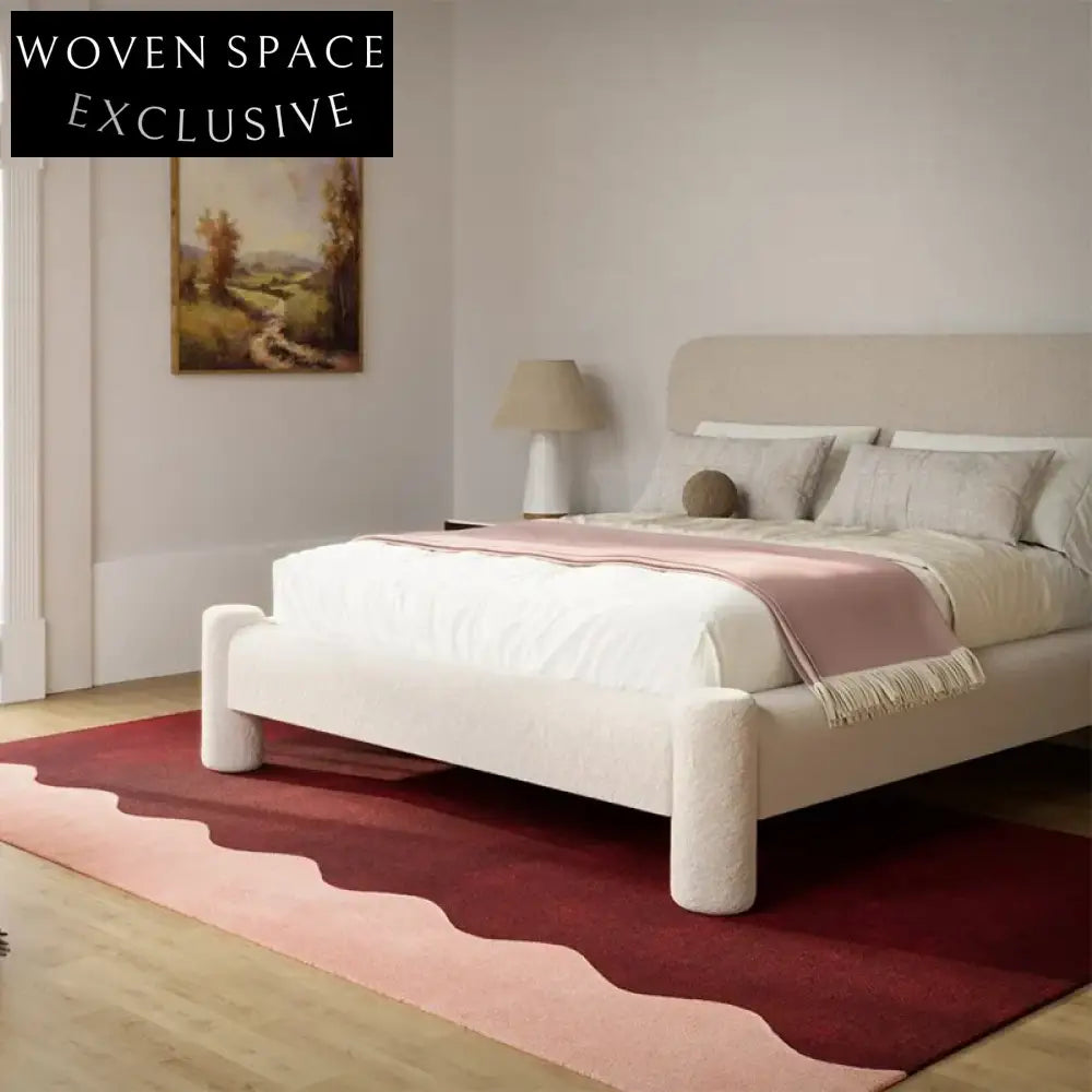 Handmade Modern Minimalist Wave Area Rug - Luxurious Cream Polyester Carpet