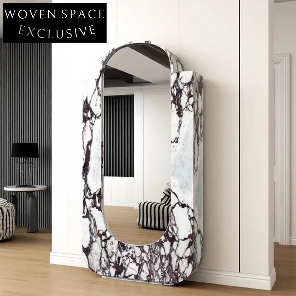 Handmade Natural Calacatta Viola Marble Full-Length Floor Art Deco Mirror