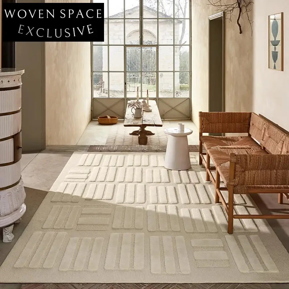 Handmade Plush Cream Luxury Area Rug Modern Minimalist Design for Living Room