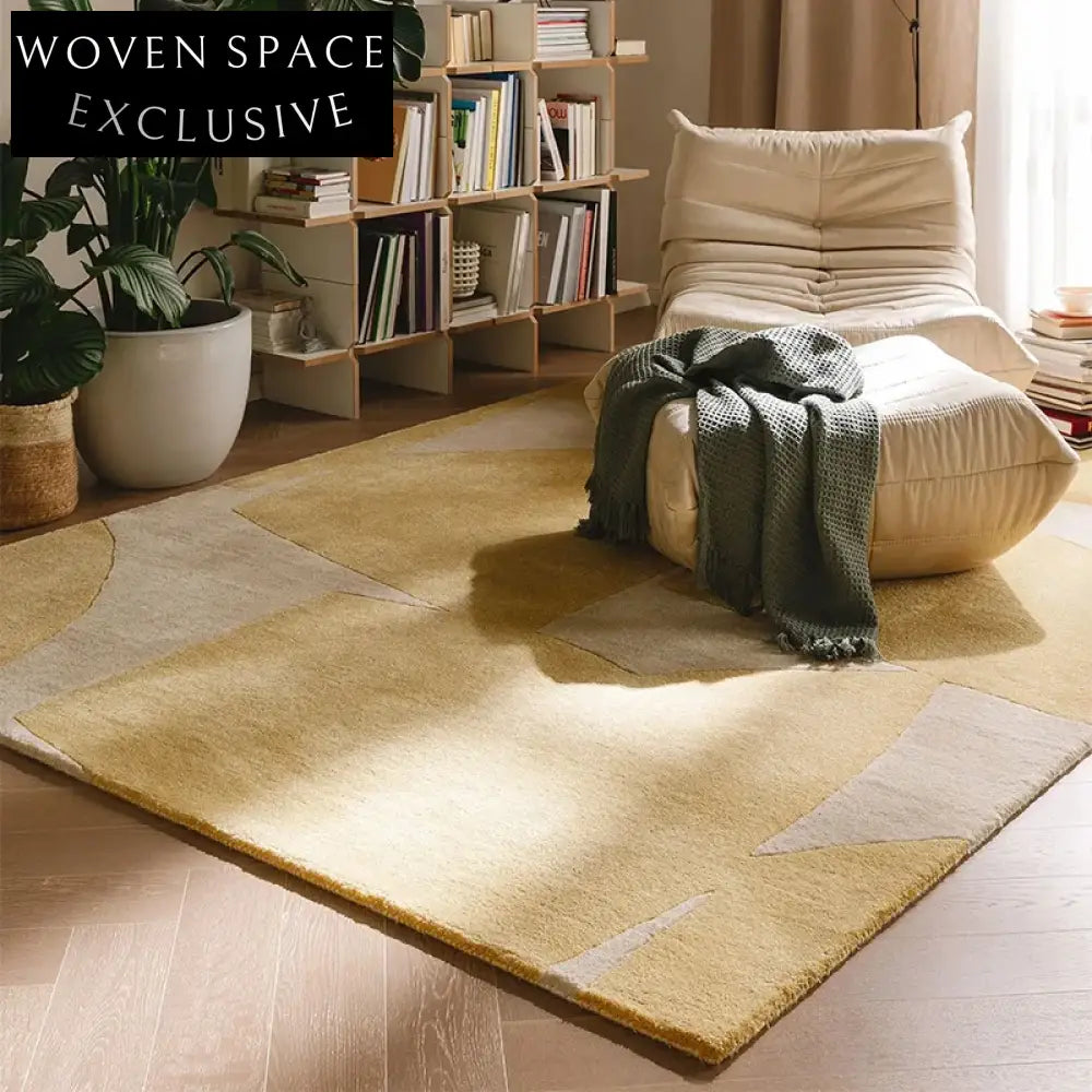 Handmade Thick Polyester Fiber Nordic Cream Geometric Pattern Area Rug